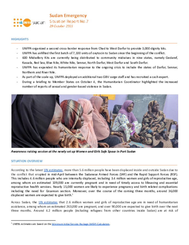 UNFPA Sudan Emergency Situation Report #7 - 29 October 2023