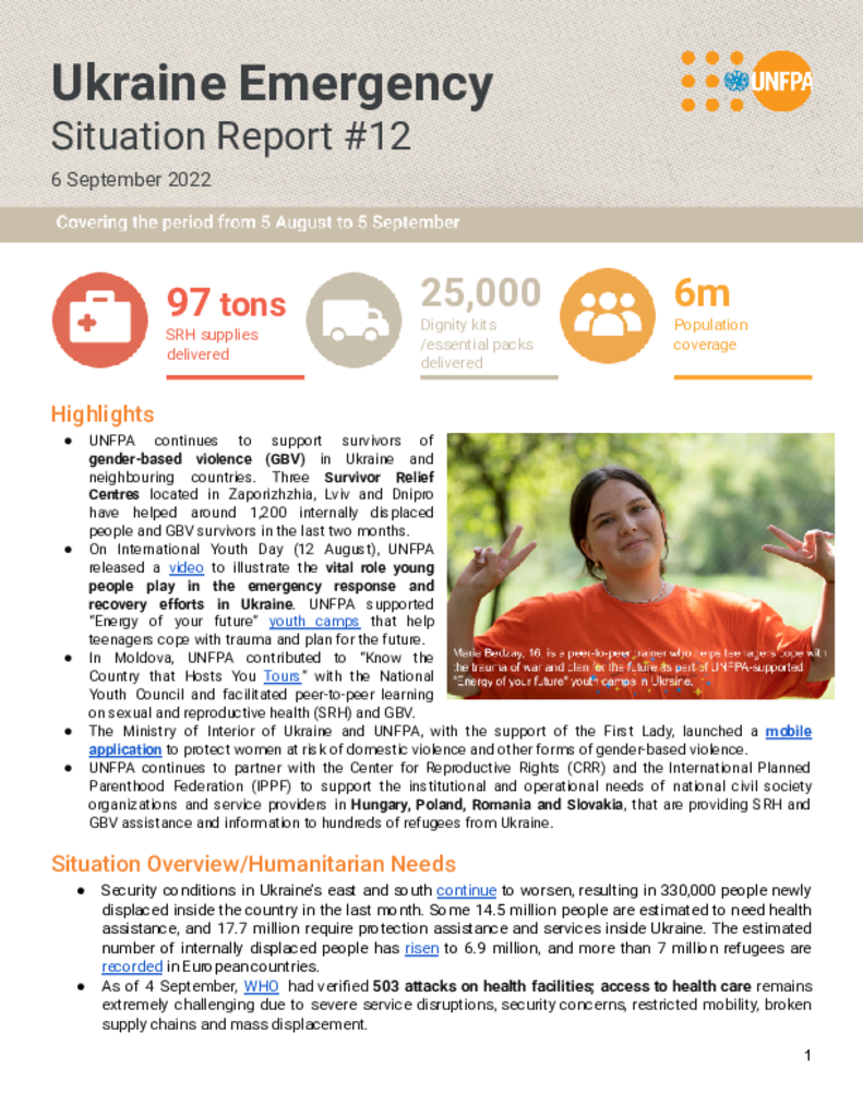 Ukraine Emergency Situation Report #12 – 6 September 2022