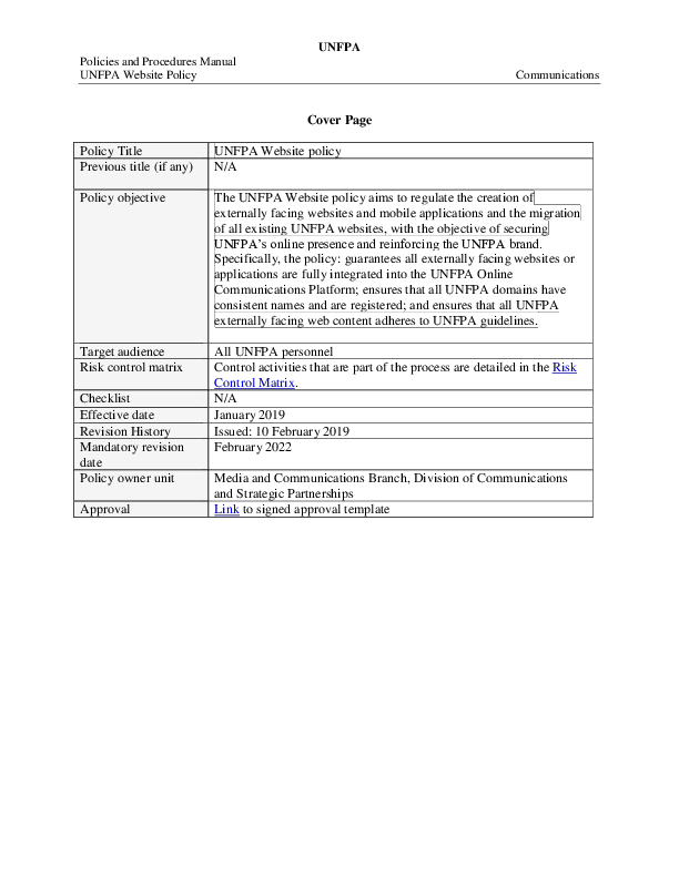 UNFPA Website Policy UNFPA Website Policy